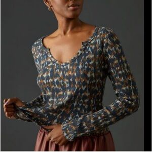 Pilcro anthropology notches waffle knit thermal style long sleeve top XL